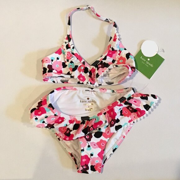 NWT, Girls Size 3, Kate Spade Bikini, Pink Flowers - Picture 1 of 1